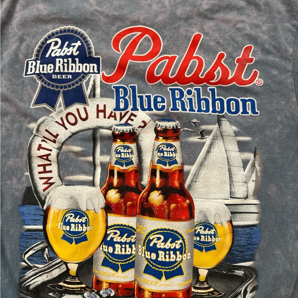 Pabst Blue Ribbon Men’s Multicolored‎ Graphic T-Shirt Size Large Beer Booze Tee